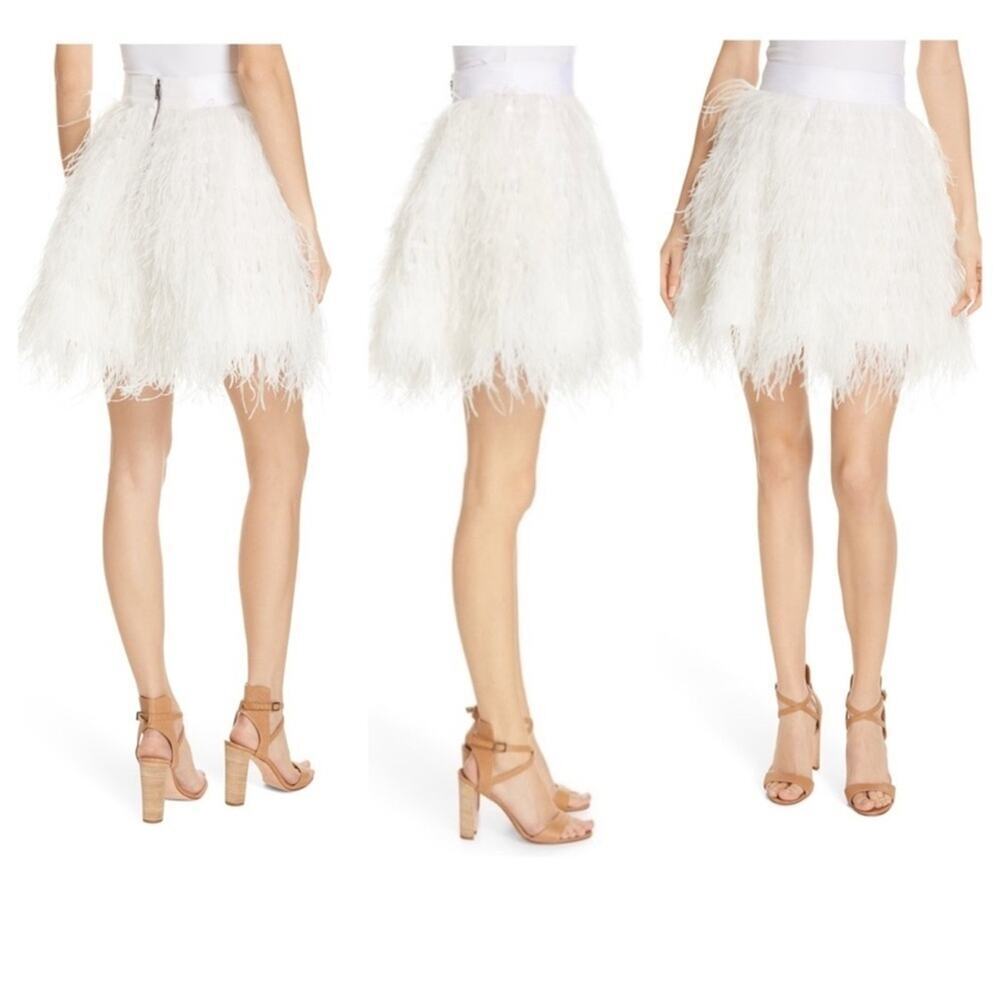 Rare alice + olivia cina ostrich feather detail skirt size 4 white NWT - Picture 9 of 16